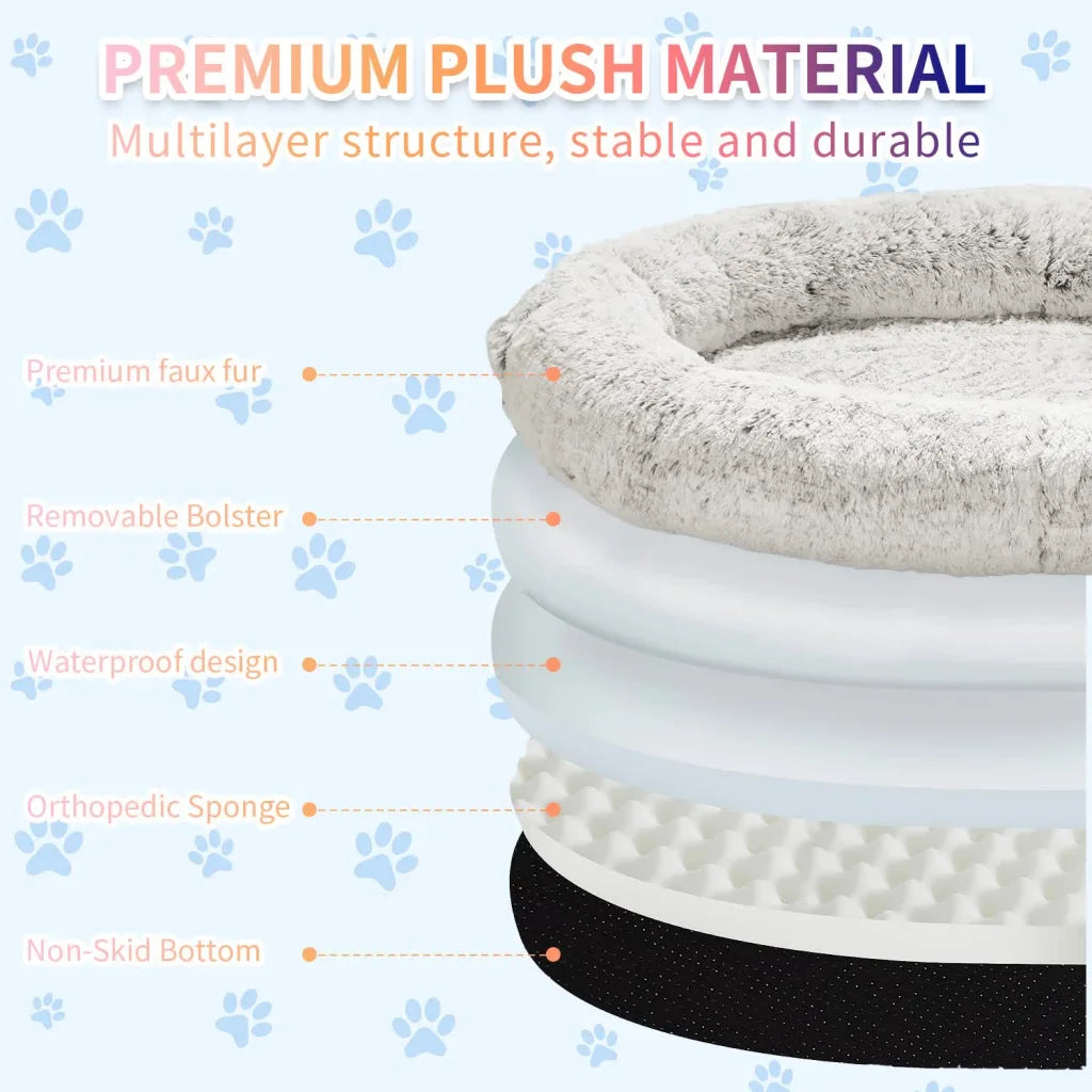 Fluffy Donut-Shaped Pet Bed- Soft Cozy and Anti-Anxiety