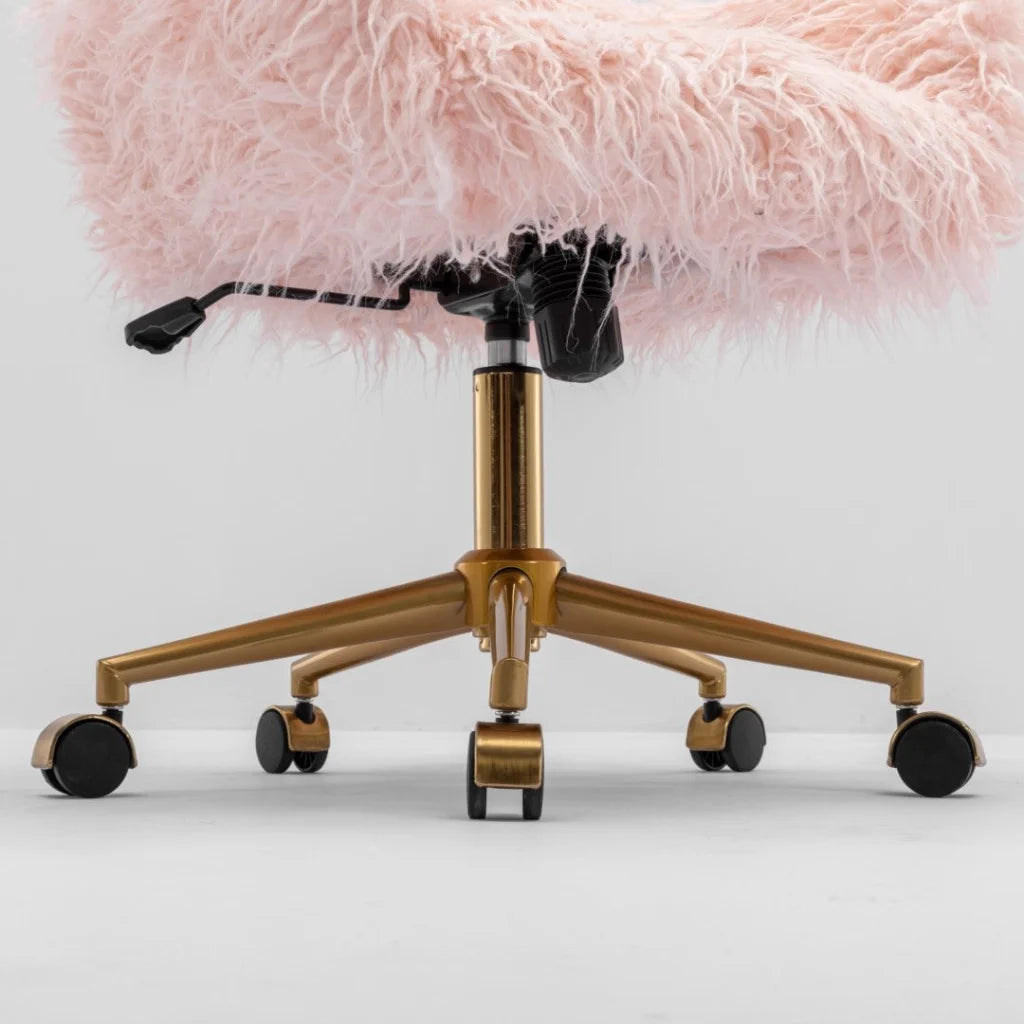 Pink office chair with cushioned seat and backrest