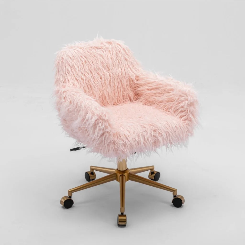 Pink office chair with armrests and tapered chair legs