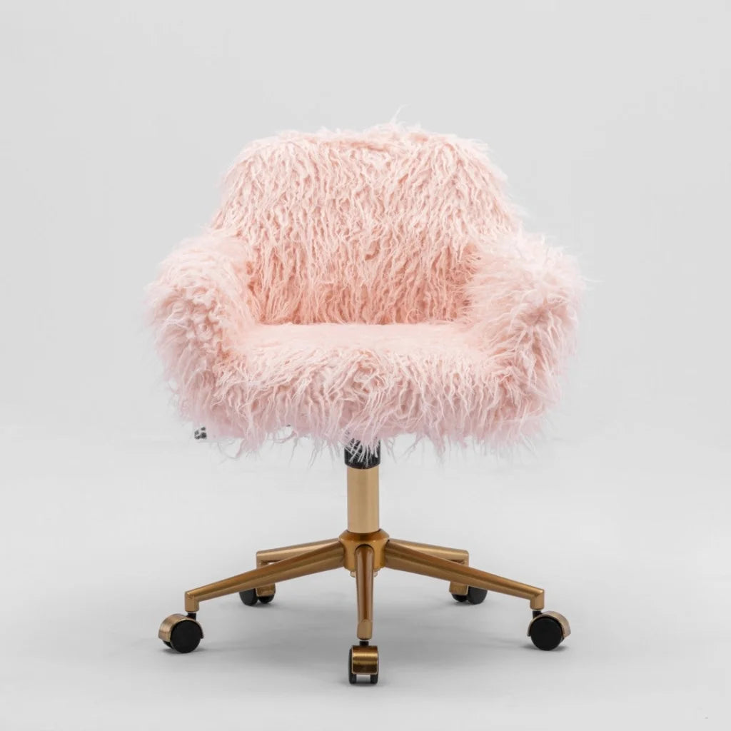 Pink office chair with upholstered seat and curved back