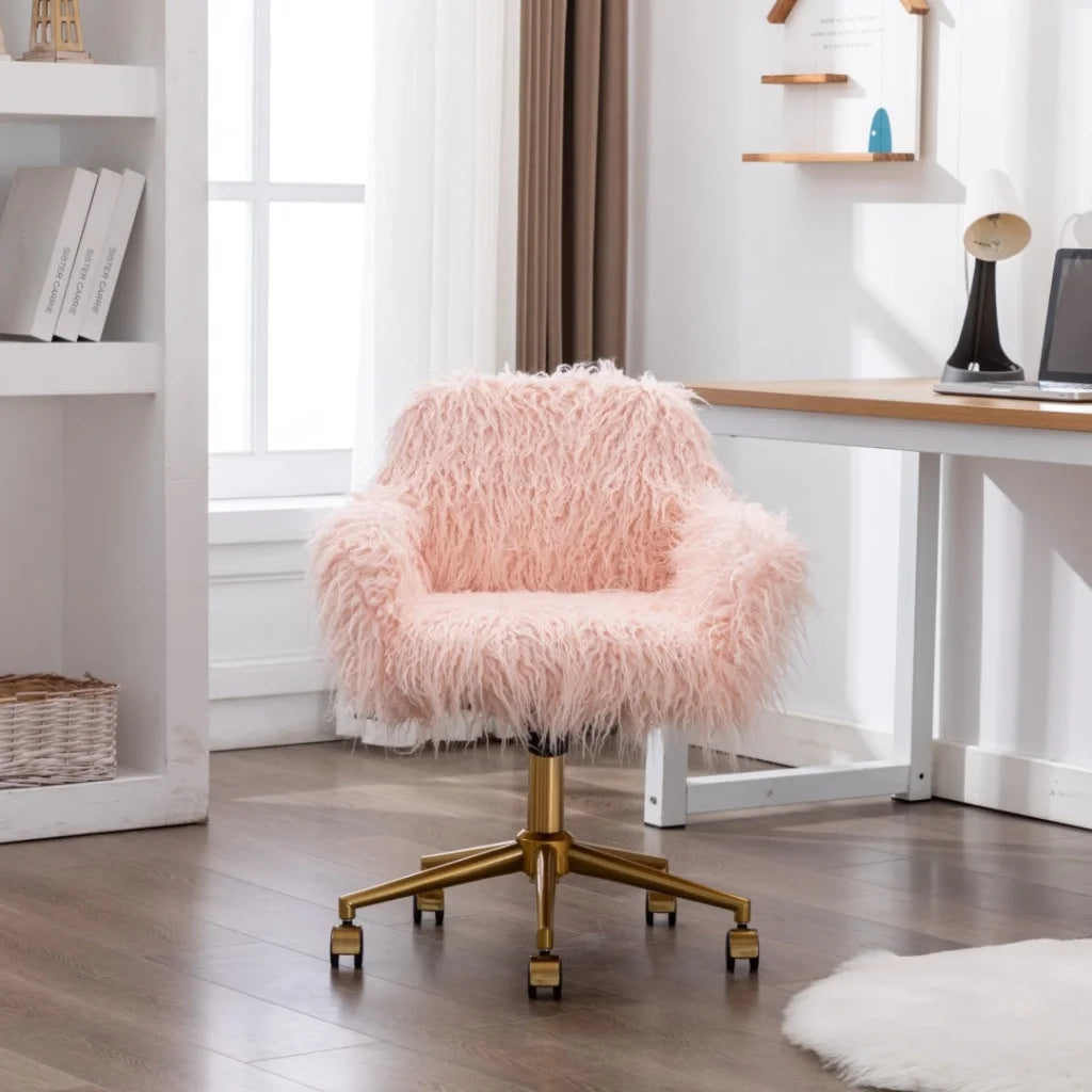 Fluffy Office Chair Faux Fur Modern Swivel Desk Chair