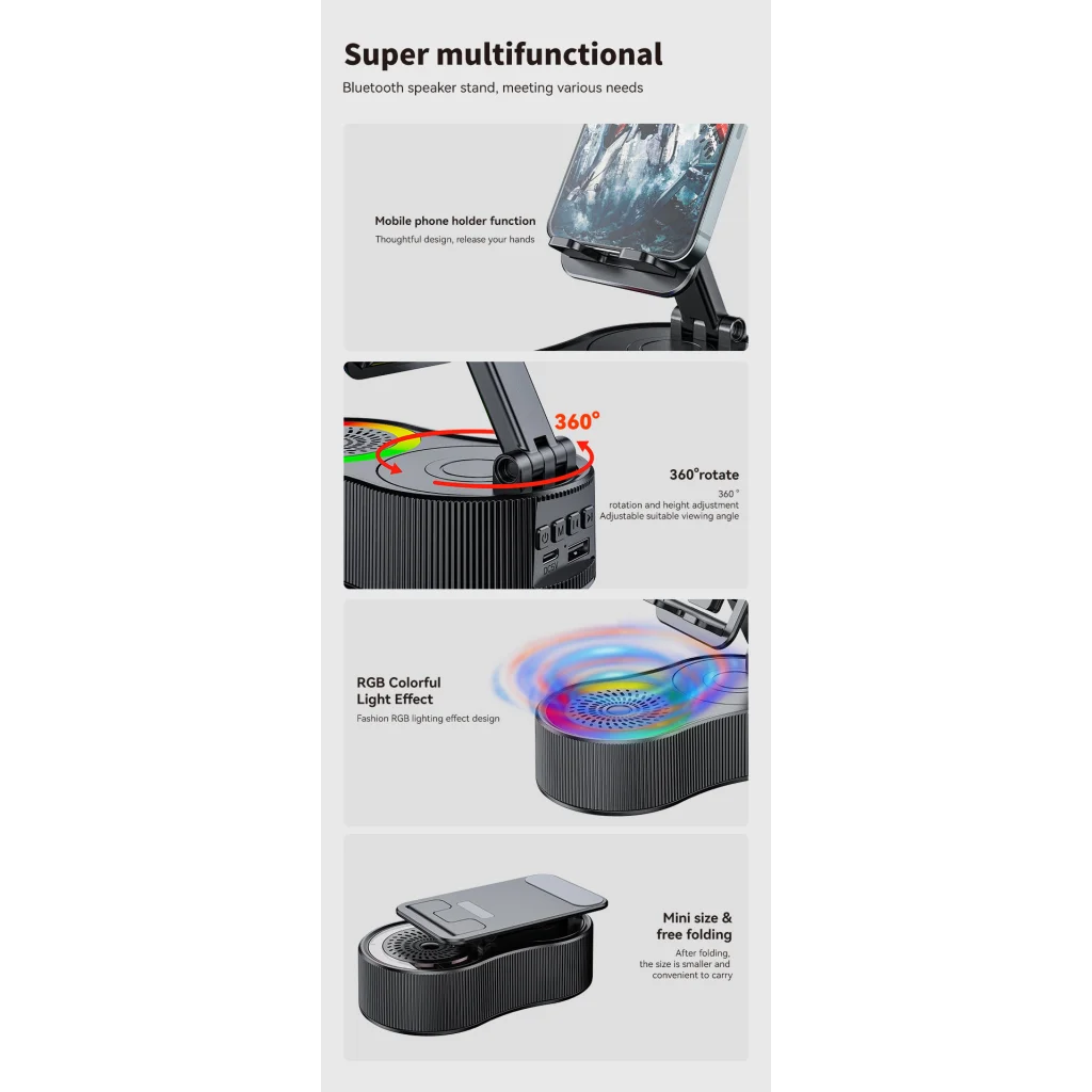 Foldable Bluetooth Speaker with 360 Rotating Phone/Tablet