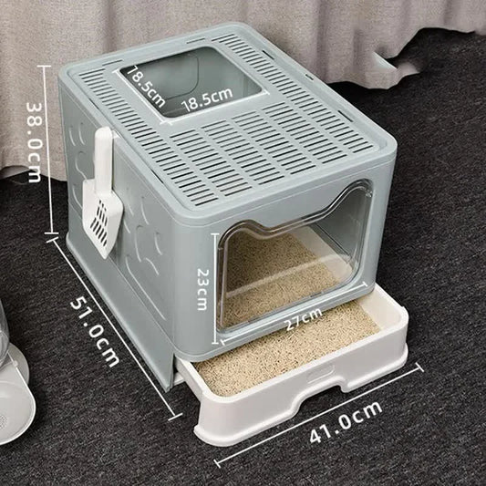 Foldable Cat Litter Box with Pull-Out Tray -Easy Cleaning