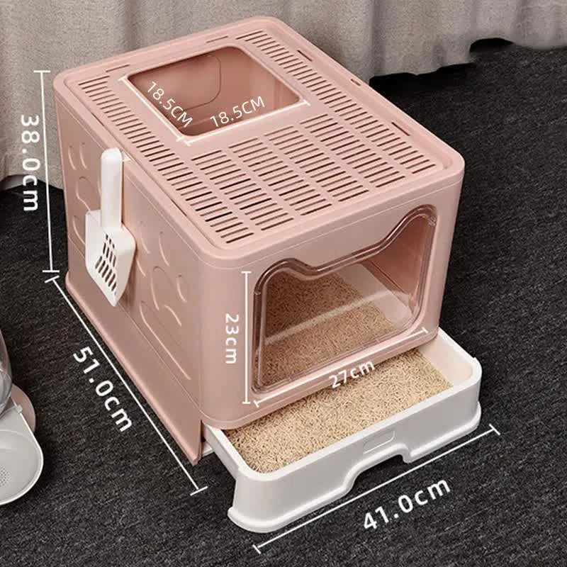 Foldable Cat Litter Box with Pull-Out Tray -Easy Cleaning