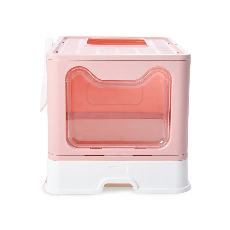 Foldable Cat Litter Box with Pull-Out Tray -Easy Cleaning