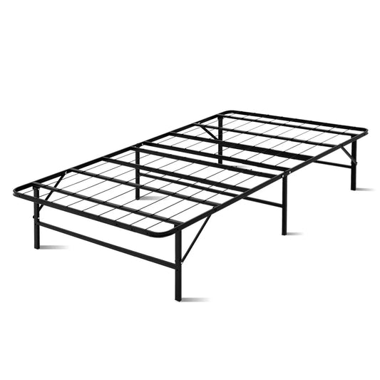 Foldable King Single Metal Bed Frame Black - Bedroom