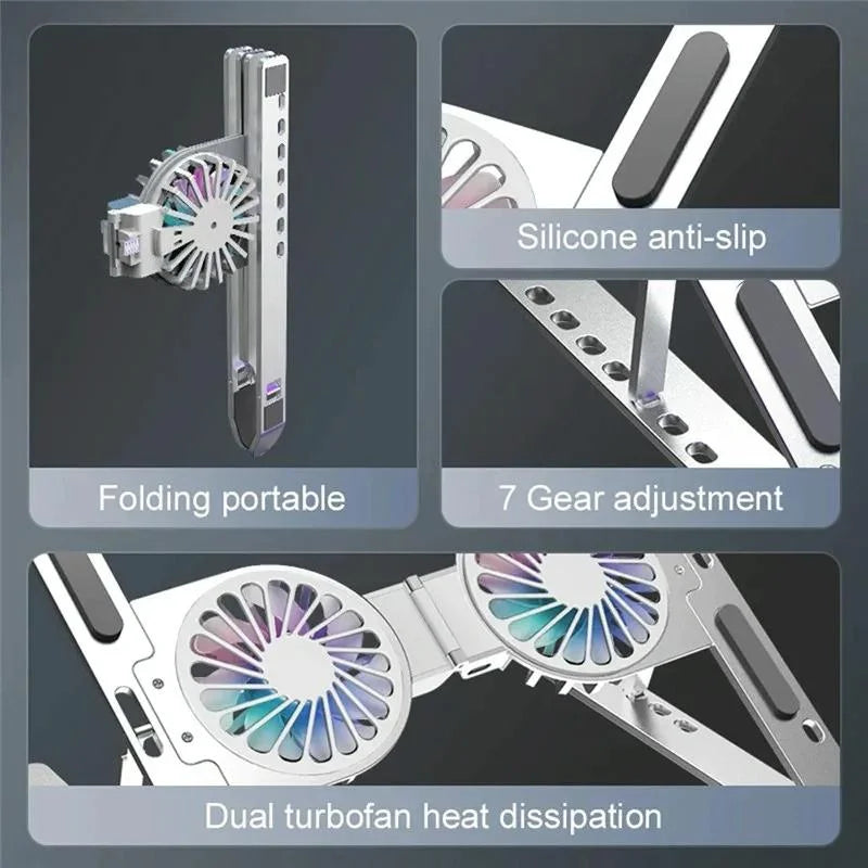 Foldable Laptop Cooling Stand with Ambient Light - Gray