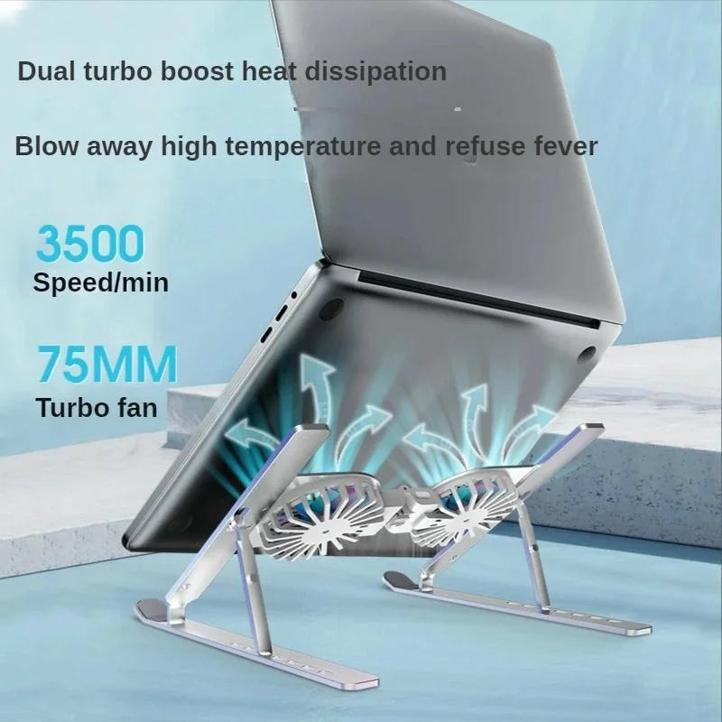 Foldable Laptop Cooling Stand with Ambient Light - Silver