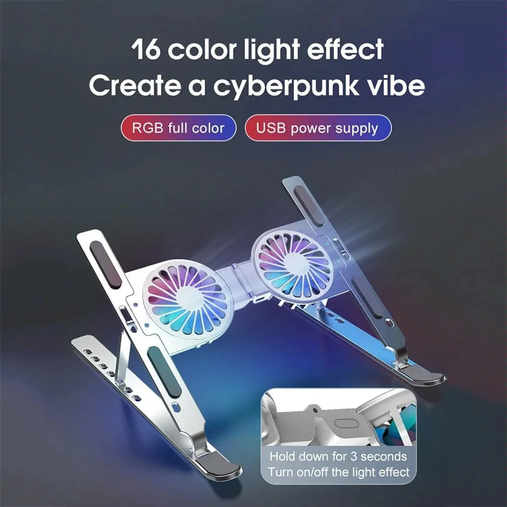 Foldable Laptop Cooling Stand with Ambient Light - Silver