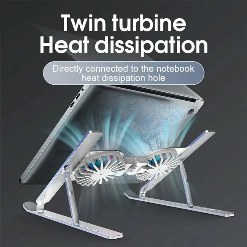 Foldable Laptop Cooling Stand with Ambient Light - Silver