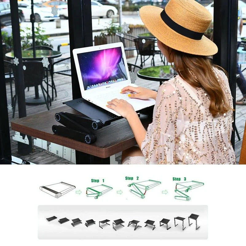 Foldable Laptop Stand with Dual Fans & Mouse Pad - 360