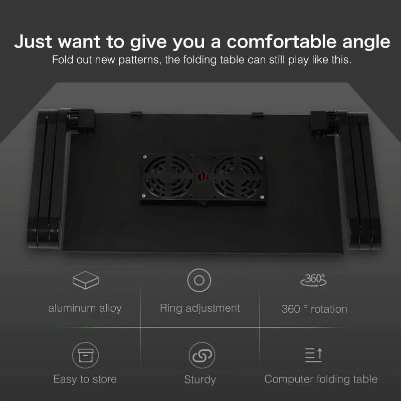 Foldable Laptop Stand with Dual Fans & Mouse Pad - 360