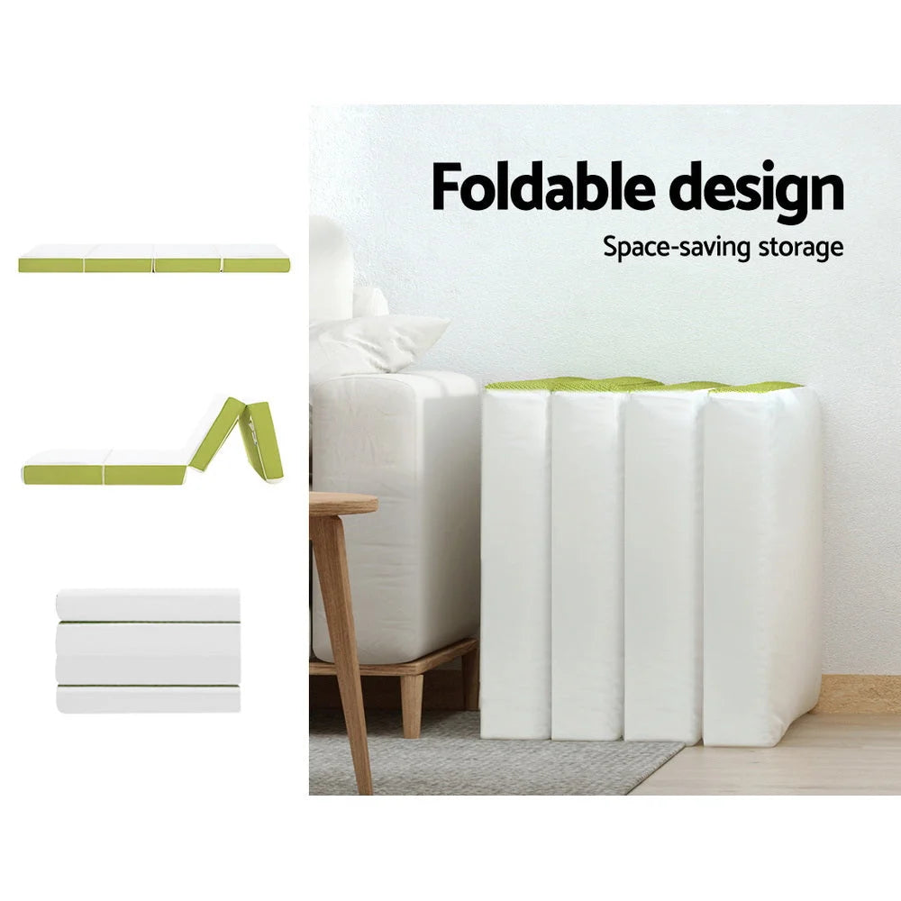 Green mattress with foam layer and stitched cover