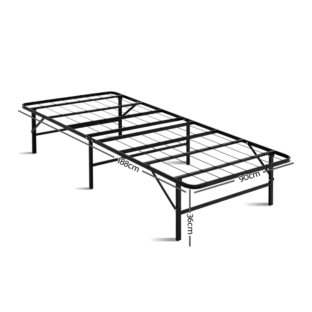 Foldable Single Metal Bed Frame Black - Bedroom