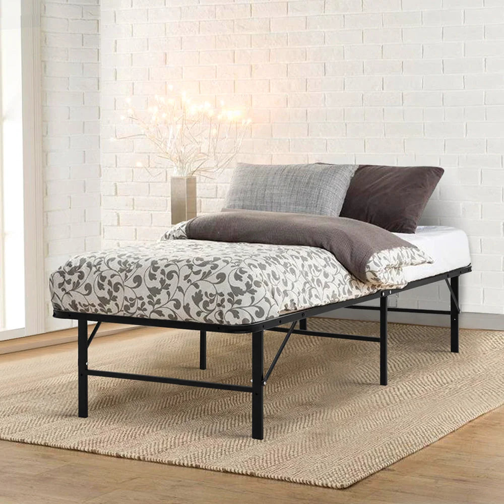 Foldable Single Metal Bed Frame Black - Bedroom