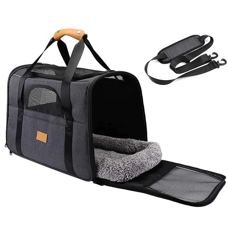 Foldable Soft-Sided Pet Carrier for Travel - Fits Cats &
