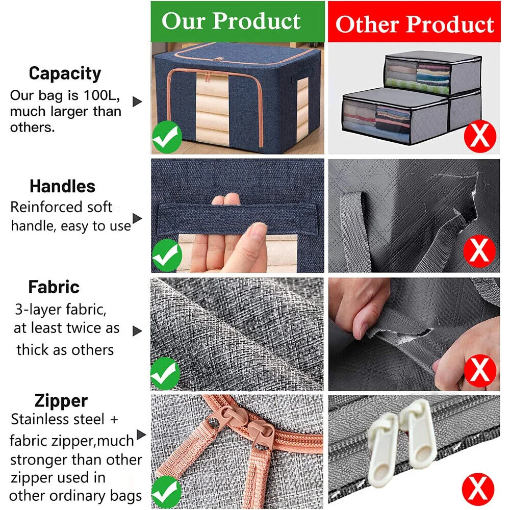 Foldable Storage Box Crushed Steel Frame 24L for Clothes