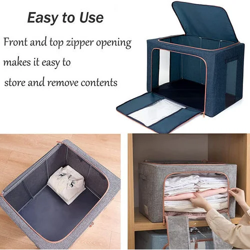 Foldable Storage Box Crushed Steel Frame 24L for Clothes