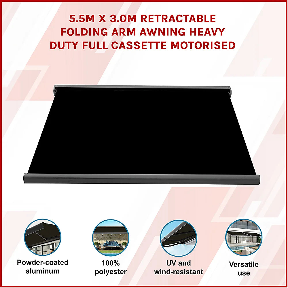 Folding Arm Awning 5.5m x 3.0m Retractable Heavy Duty Full