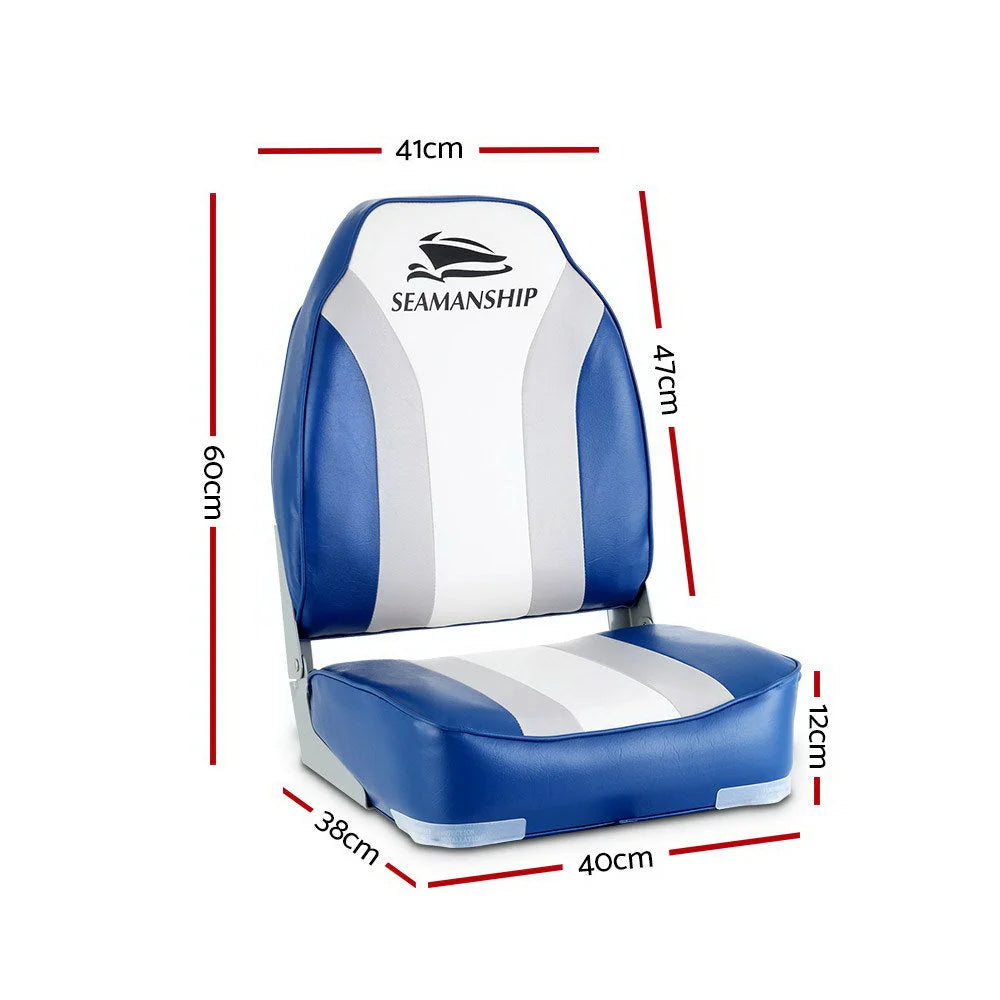 Folding boat seats with size cues and product form