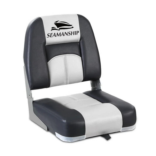 Folding boat seats with caster wheels and side handle rail