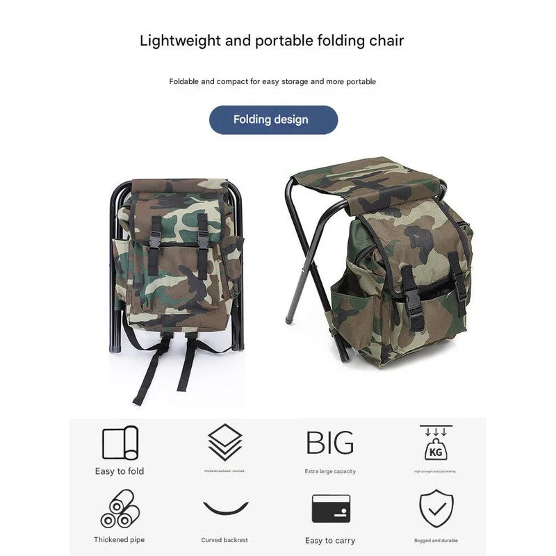 Folding Camo Backpack Stool - Portable Chair for Camping &