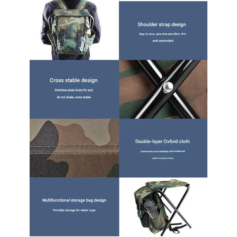 Folding Camo Backpack Stool - Portable Chair for Camping &
