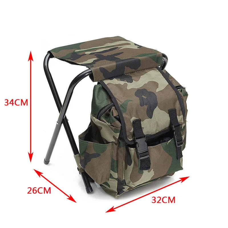 Folding Camo Backpack Stool - Portable Chair for Camping &
