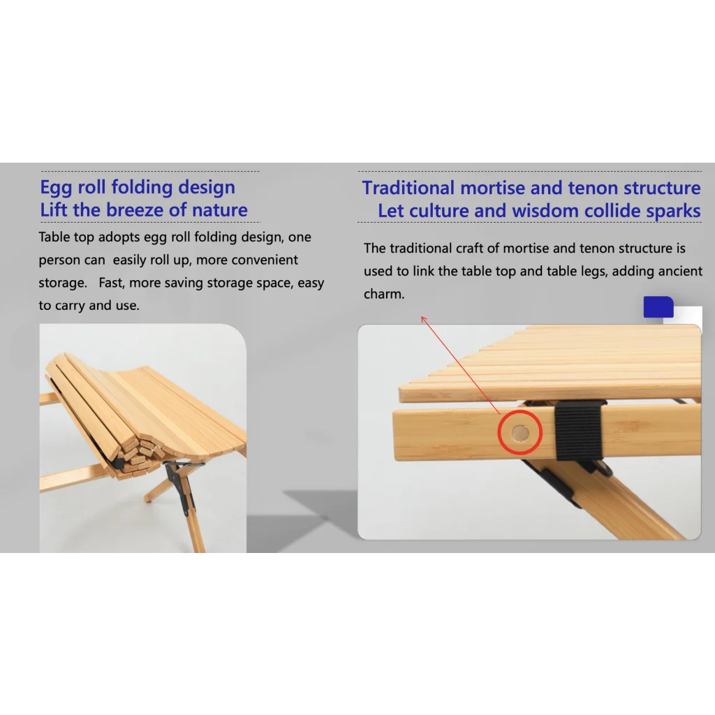 Folding Camping Table Bamboo Roll Up Portable Outdoor