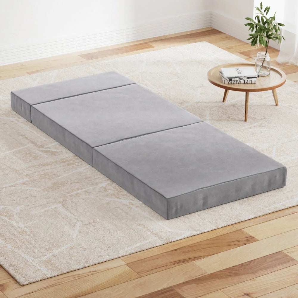 Folding Foam Mattress Portable Sofa Bed Lounge Chair Velvet