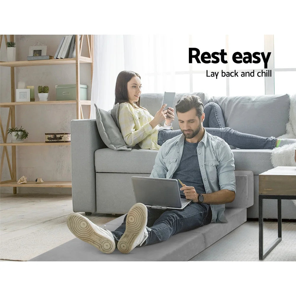 Folding Foam Mattress Portable Sofa Bed Lounge Chair Velvet