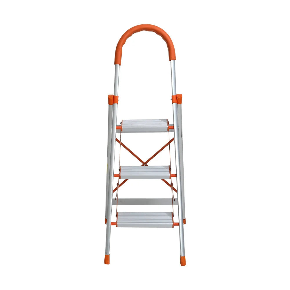 Aluminium folding ladder step with colour matched pieces and support fittings