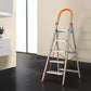 Aluminium folding ladder step with component details and storage context