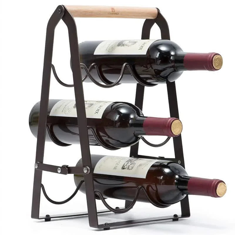 Folding Metal Wine Rack - Space-Saving 6-Bottle Storage