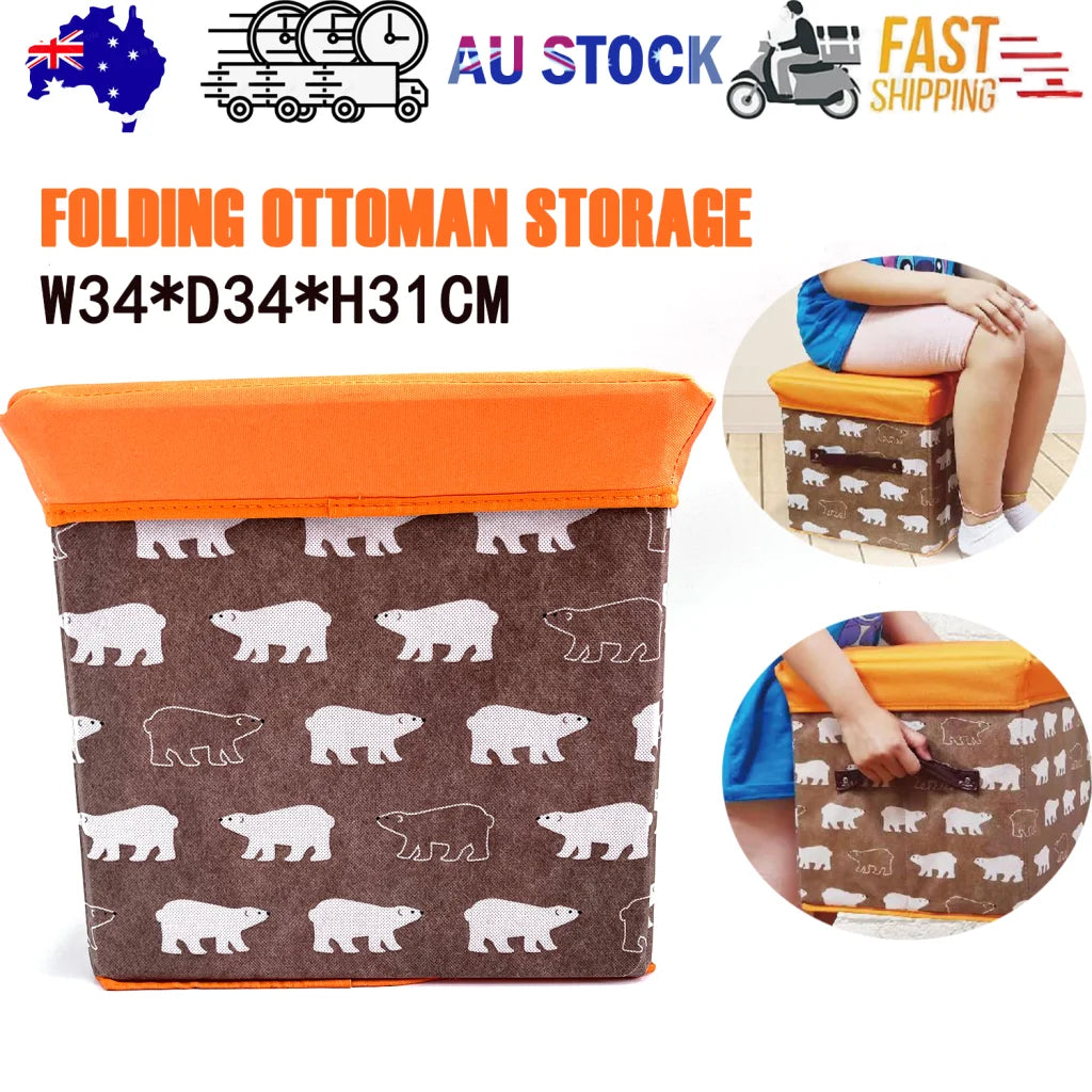Folding Ottoman Storage Stool Cube Footstool Stool Blanket