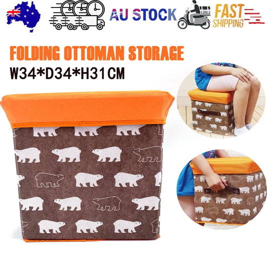 Folding Ottoman Storage Stool Cube Footstool Stool Blanket