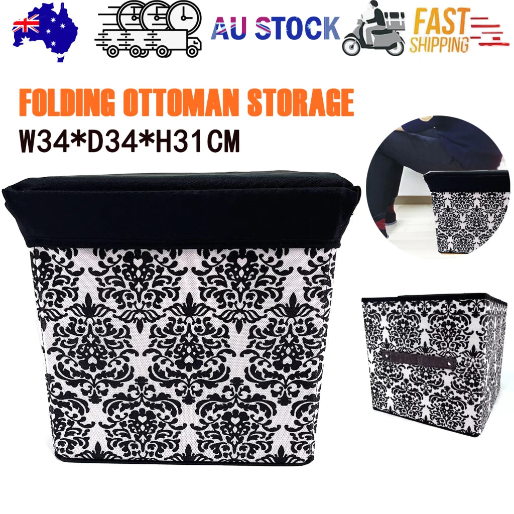 Folding Ottoman Storage Stool Cube Footstool Stool Blanket