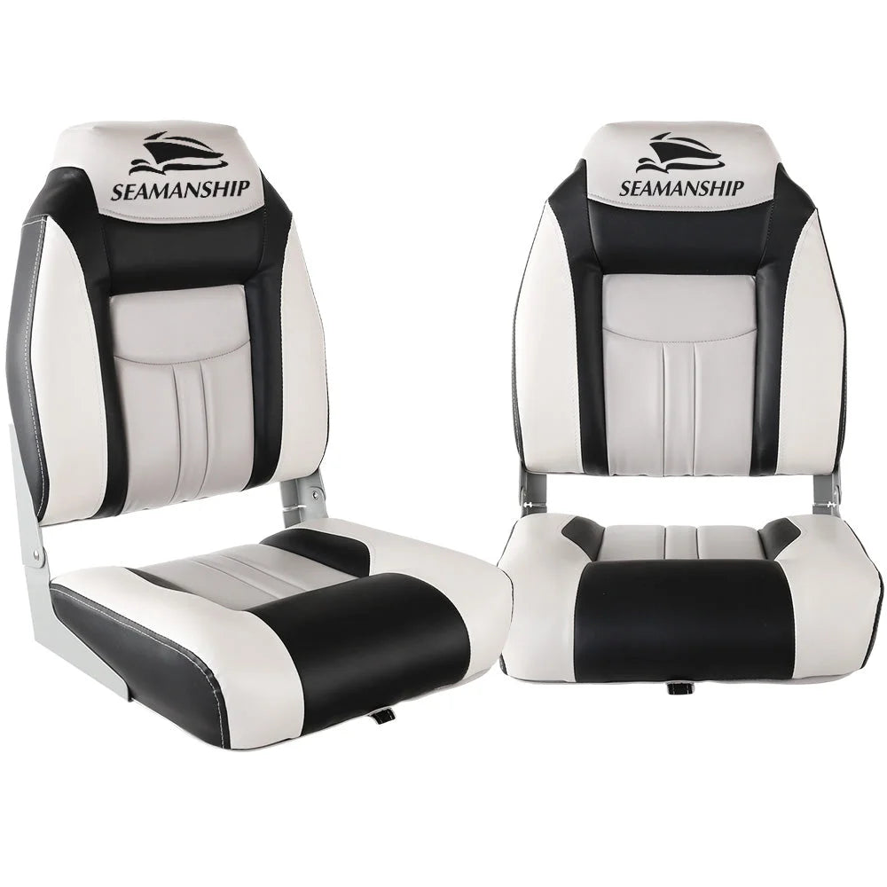 Folding Swivel Boat Seats (Set of 2) Grey/Black - Outdoor
