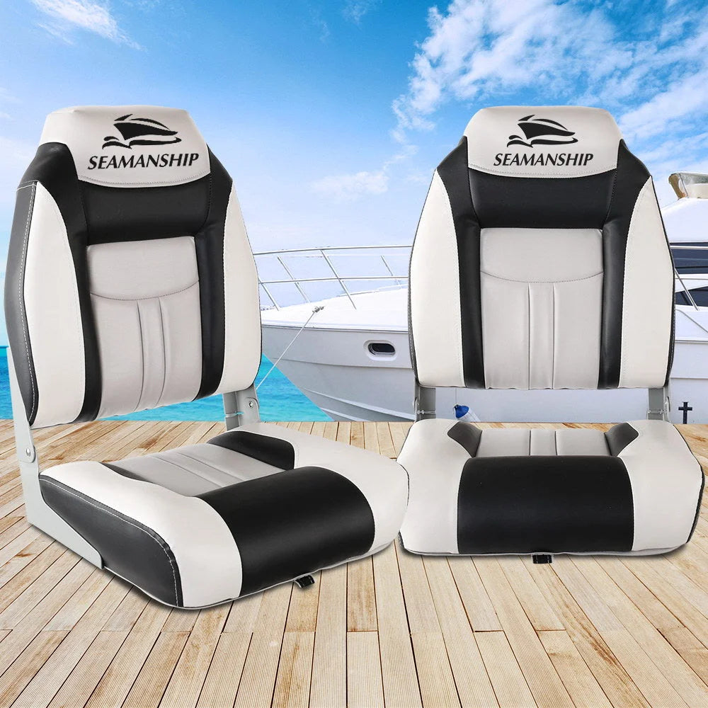 Folding Swivel Boat Seats (Set of 2) Grey/Black - Outdoor