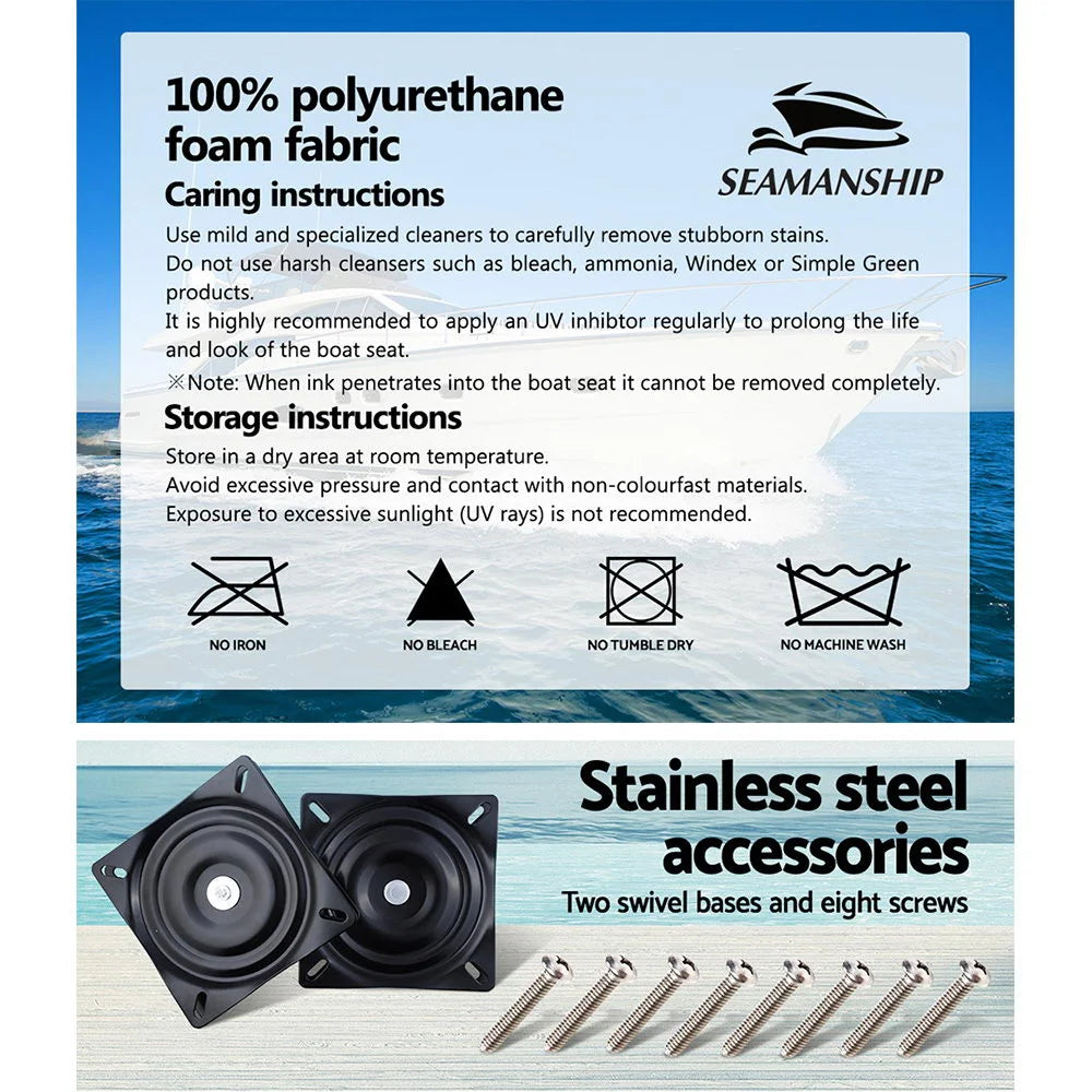 Folding Swivel Boat Seats (Set of 2) Grey/Black - Outdoor