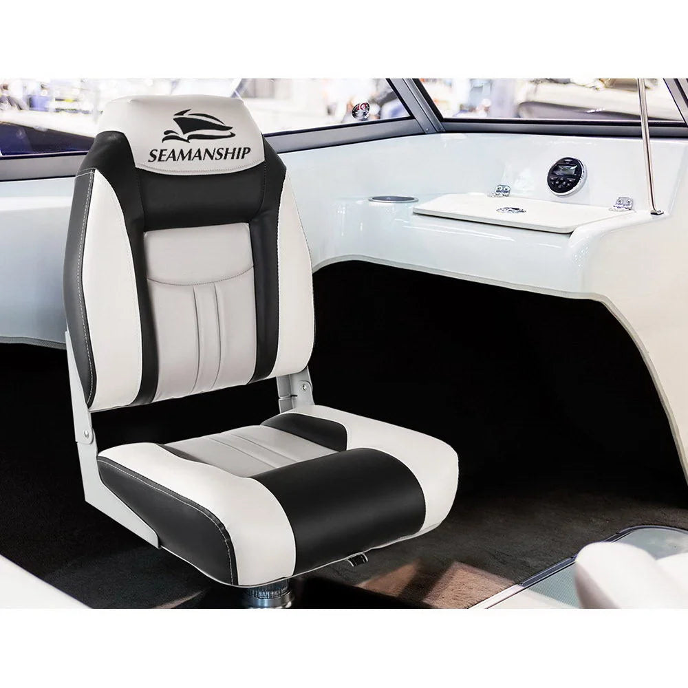 Folding Swivel Boat Seats (Set of 2) Grey/Black - Outdoor