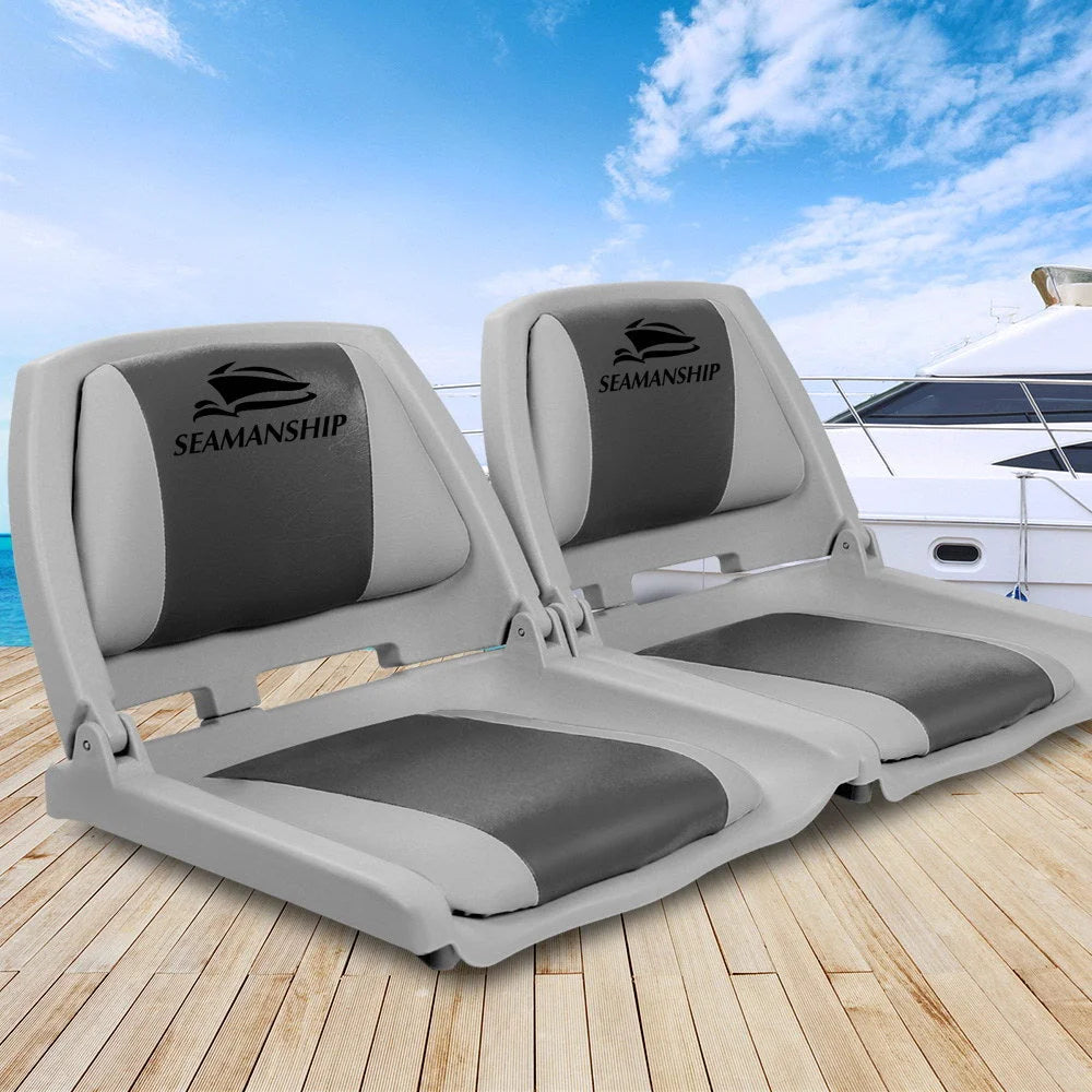 Folding Swivel Boat Seats (Set of 2) Grey/Charcoal - Outdoor