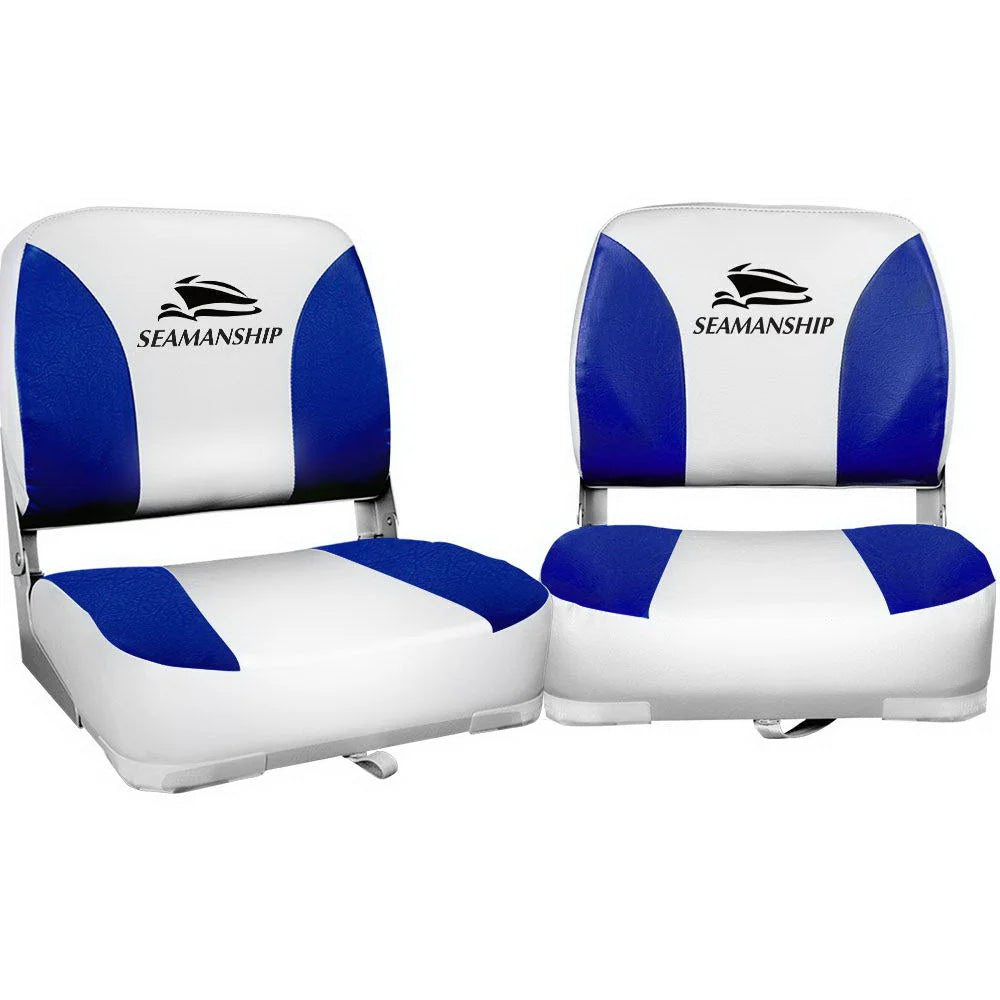 Folding Swivel Boat Seats (Set of 2) White/Blue - Outdoor