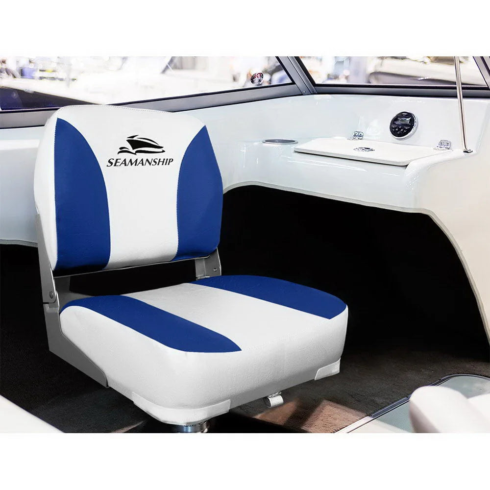 Folding Swivel Boat Seats (Set of 2) White/Blue - Outdoor