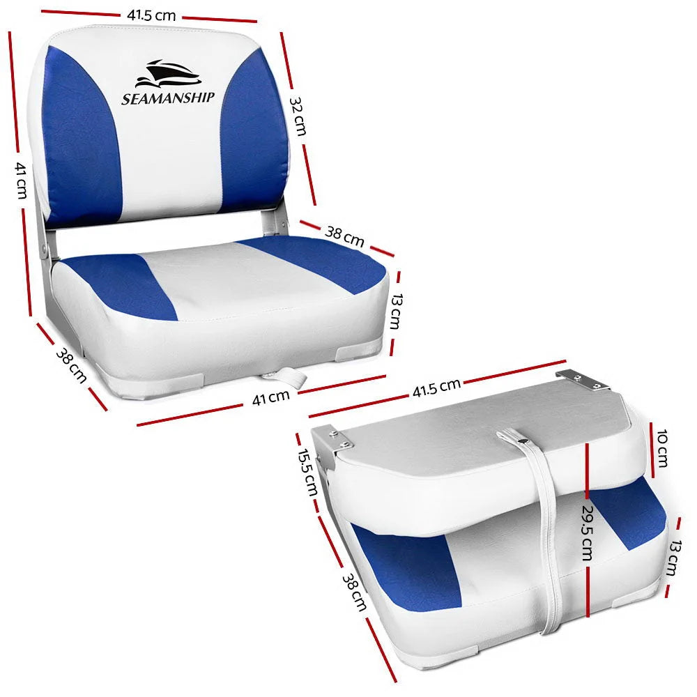 Folding Swivel Boat Seats (Set of 2) White/Blue - Outdoor