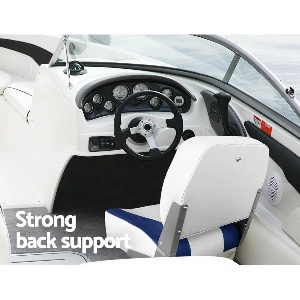 Folding Swivel Boat Seats (Set of 2) White/Blue - Outdoor