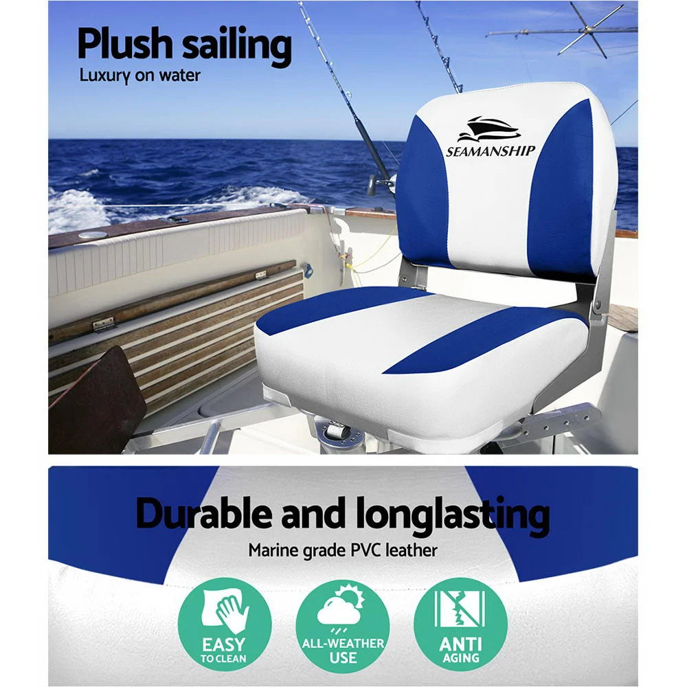 Folding Swivel Boat Seats (Set of 2) White/Blue - Outdoor