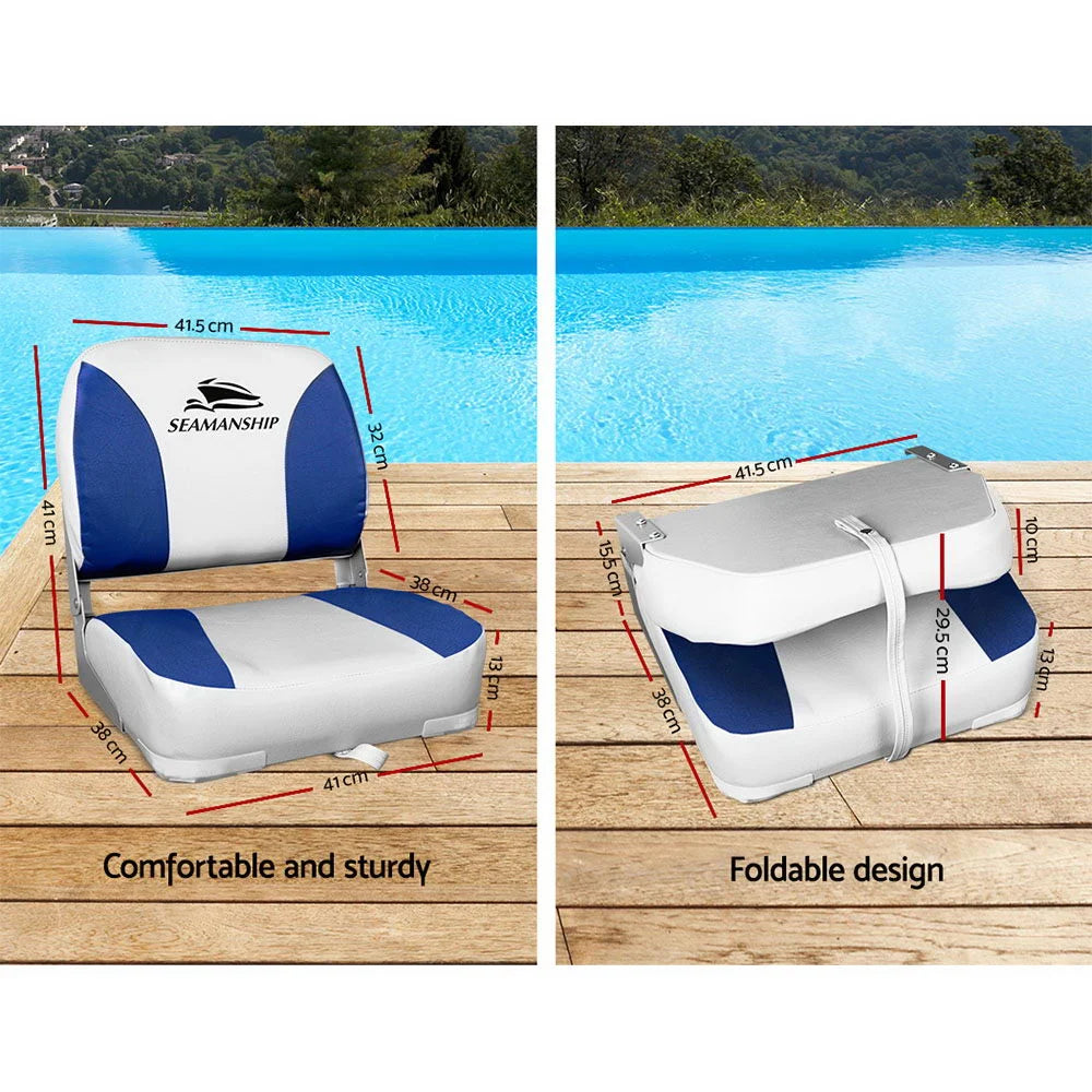 Folding Swivel Boat Seats (Set of 2) White/Blue - Outdoor