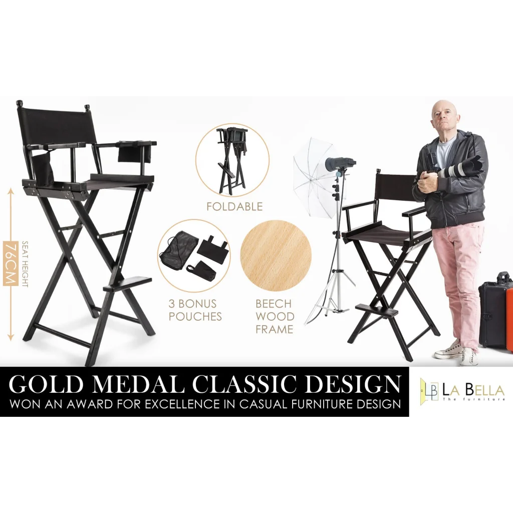 Folding Tall Chair Movie Director DARK HUMOR 75cm - Black