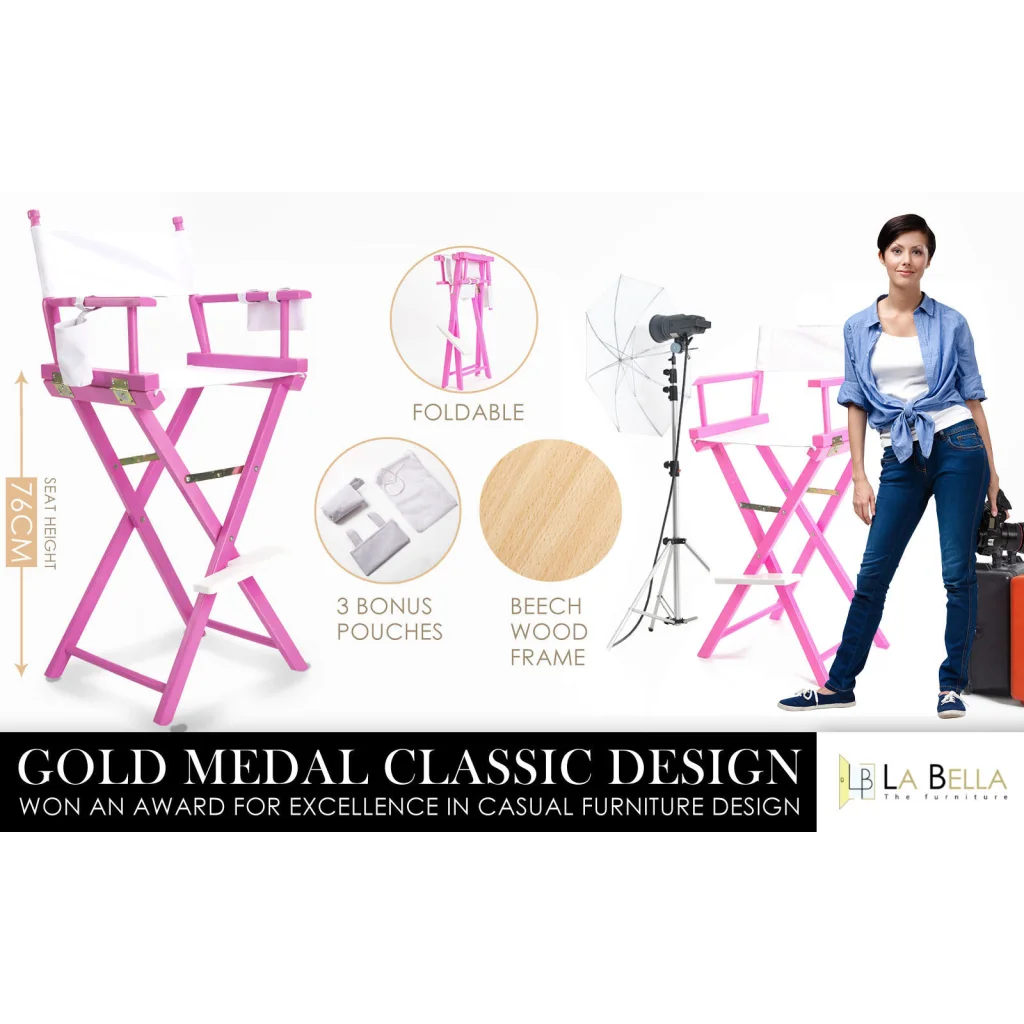 Folding Tall Chair Movie Director DARK HUMOR 75cm - Pink